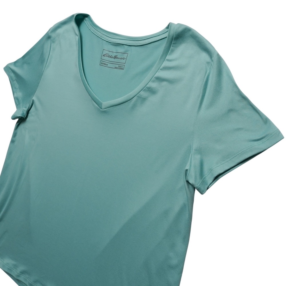 Eddie Bauer Sleepwear Top Womens L Teal V Neck Pajama Lounge Shirt